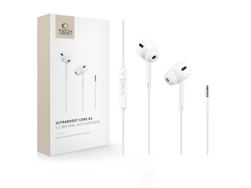Sluchawki Tech-Protect Tech-Protect Ultraboost Mini Jack Earphone Core G3 White