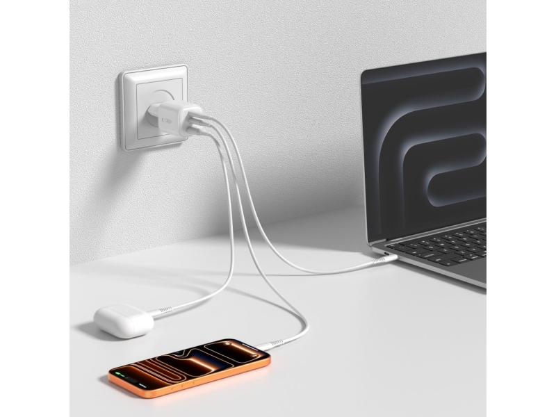 Ladowarka Powerneed Tech-Protect Nca100w-Gan-Avs 3-Port Network Charger Pd 3.2 100W / Qc3.0 White
