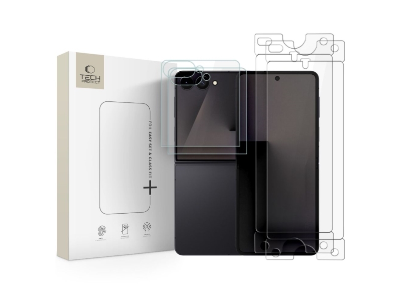 Tech-Protect Glass Fit+ 2-Pack Tempered Glass + Tech-Protect Hydro Flex+ 2-Pack Hydrogel Film For Samsung Galaxy Z Flip 7 / 8