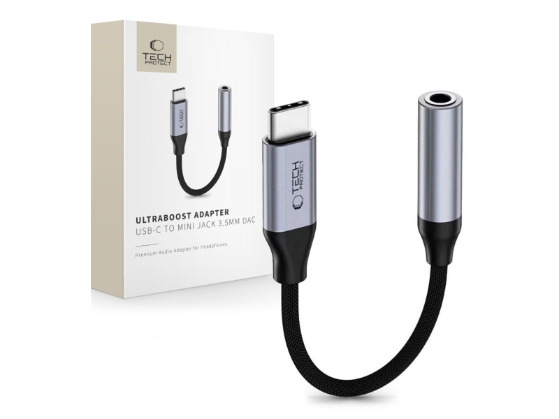 Adapter Av Tech-Protect Tech-Protect Ultraboost Adapter Usb-C To Mini Jack 3.5Mm Dac Iron Grey