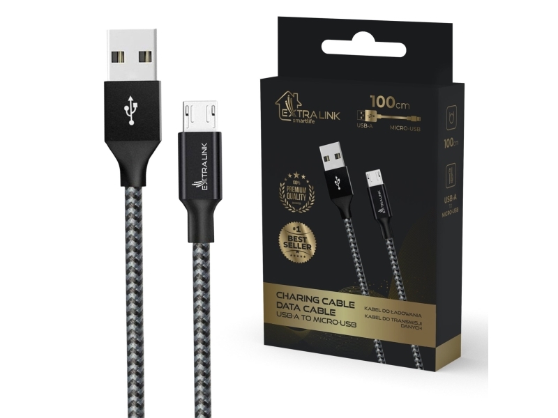 Extralink Smart Life Cable 15W, Usb-A To Micro-Usb, 100Cm, Pvc, 5V 2.4A, Black
