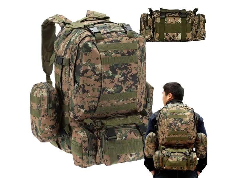 Extralink MILITARY Kuprin SZKOLNY PODRÓNY TAKTYCZNY 4W1 WOJSKOWY Turistinis SURVIVAL 50L MIL-668, Ydre ramme, Tilbage, Vandring, Vandring, Grøn, Moro / Camouflage / Green camouflage, Voksen