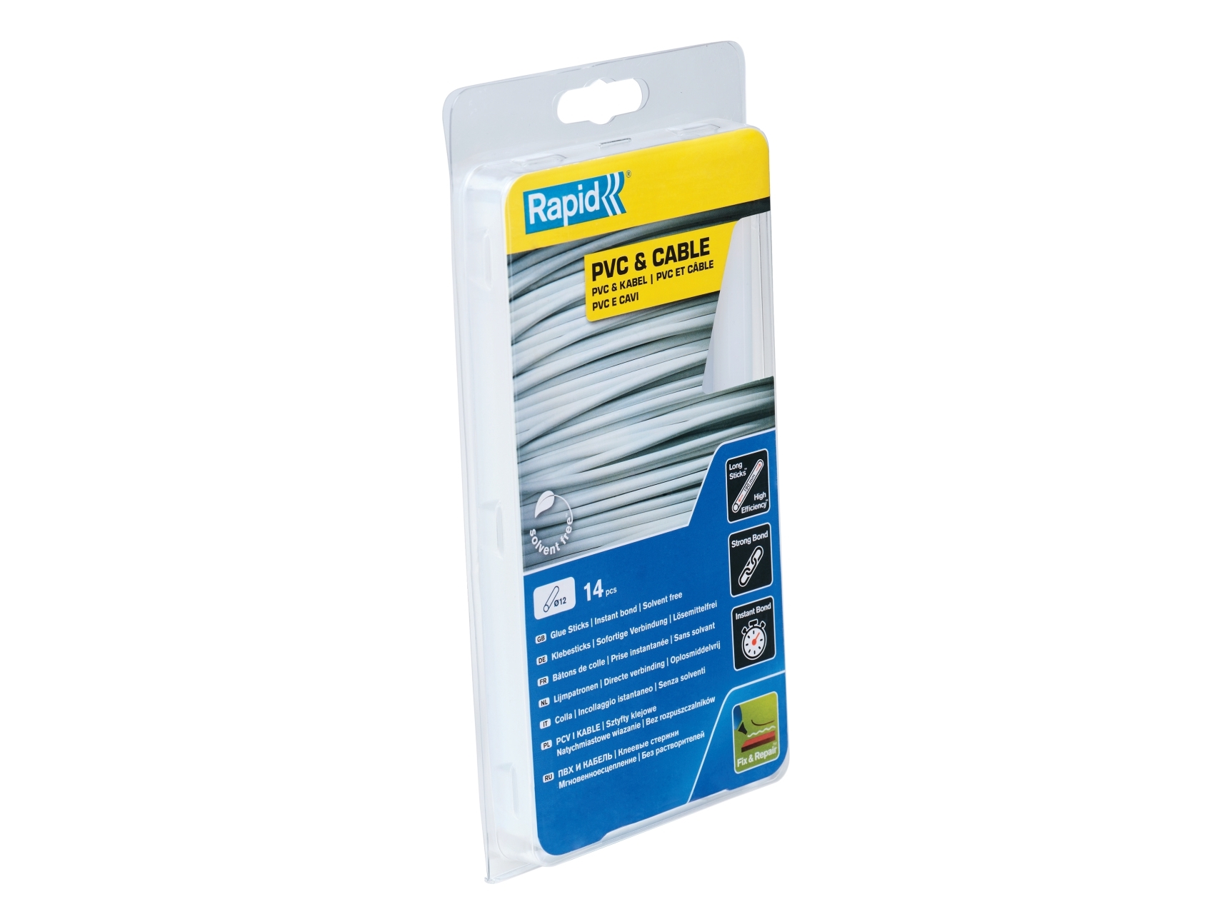 Rapid 12 mm limpatron PVC og kabel, 14 stk, Blister, 300 g, 245 mm, 120 mm, 24 mm