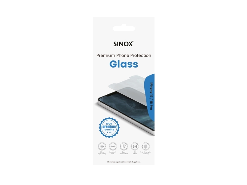 Sinox Protection Glass iPhone 17 / 16 Pro, Apple, Apple iPhone 16 Pro Apple iPhone 17, Ridseresistent, Transparent, 1 stk