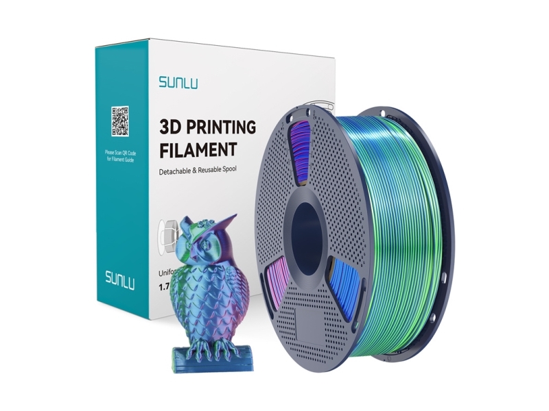 Sunlu filament PLA+ Silk tri-color 1,75 mm 1 kg (blå-grøn-lilla)