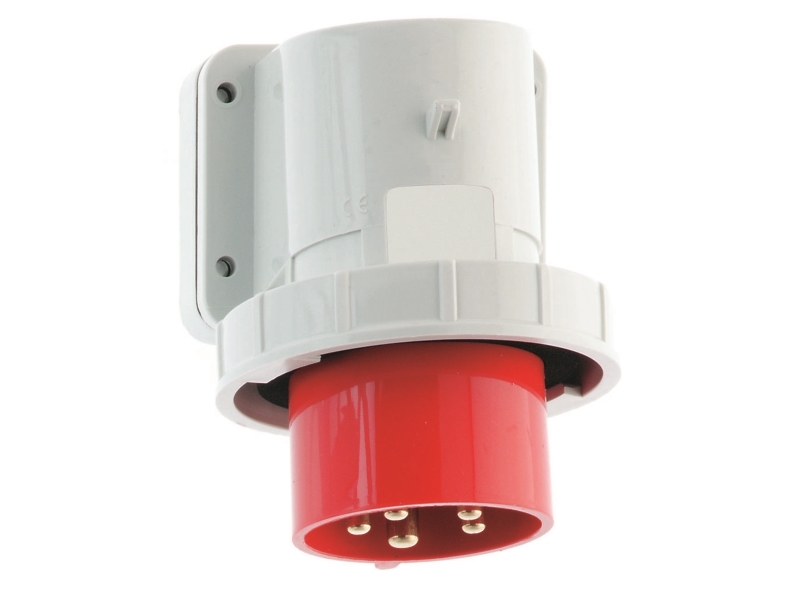 BALS CEE Indtag H6 400V 32A 5 polet rød påbygning, flange 75x90mm, top M25, forniklet IP67, polyamid