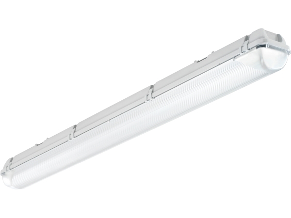 Alhama Tomt 1-rörs armatur förberedd för 1500 mm LED-rör, polykarbonat botten/avskärmning, plastklips, utan intern genomföringskabel