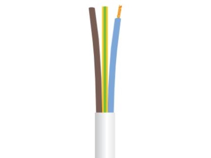 Tilledning rund, pvc 3G1,5 mm2 PKAJ hvid 300/500V ring, kabeldiameter 9,4 mm - (50 meter)