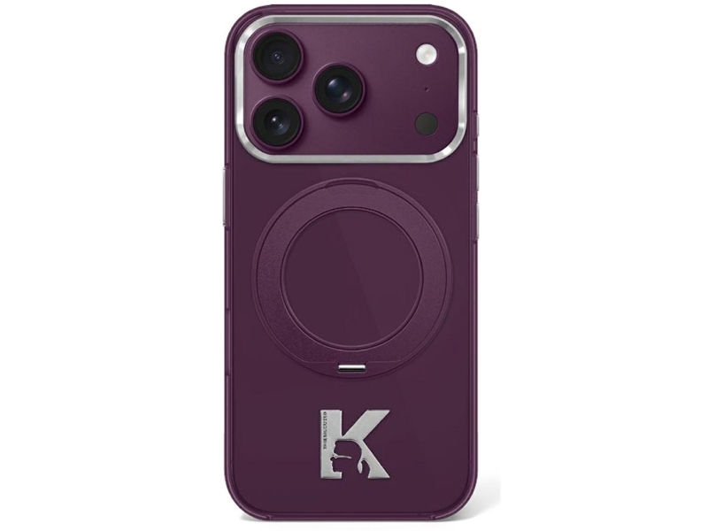 Etui Karl Lagerfeld IML Ring Stand 360 Kameo Metal MagSafe do iPhone 18 Pro Max / 17 Pro Max burgundowy
