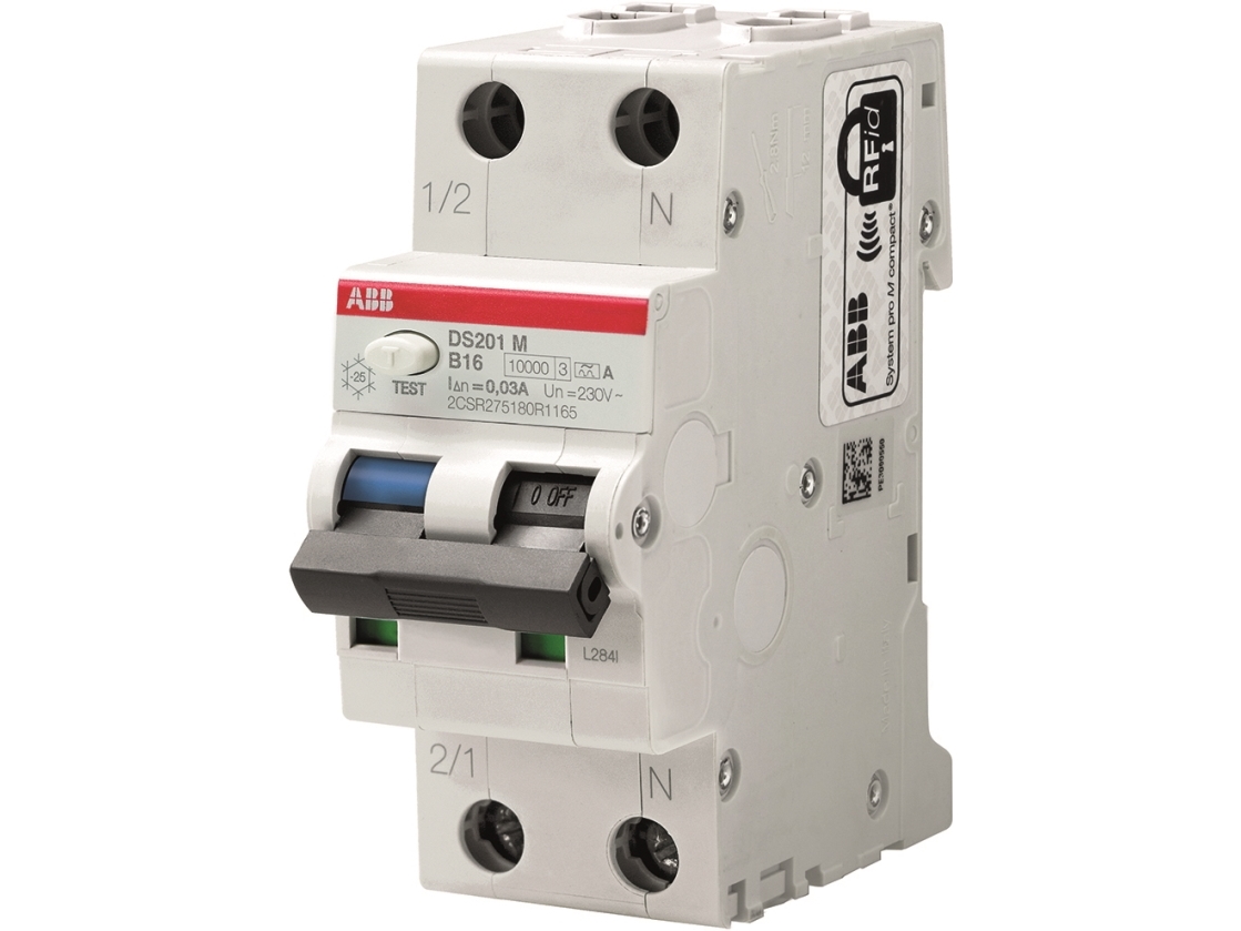 ABB DS201, Residual-current device with overcurrent protection (RCBO), Type A, 15000 A, IP20, IP40