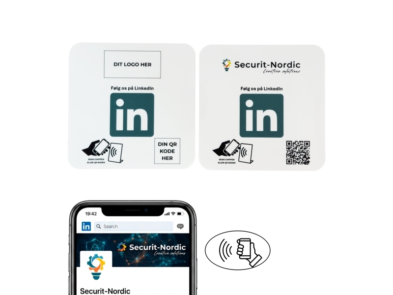 Schild Mit Chip, Selbstklebend, Quadratisch – Folgen Sie Uns Auf Linkedin, Acryl, Weiß