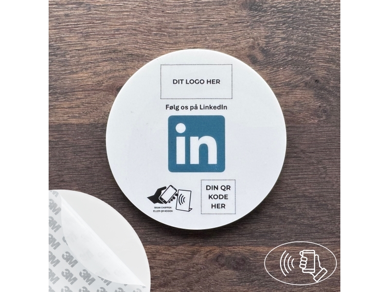 Schild Mit Chip, Selbstklebend, Rund – Folgen Sie Uns Auf Linkedin, Acryl, Weiß