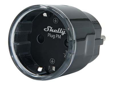 Shelly · Plug & Play "Plug PM Gen3 Black" · Smarter Energiezähler · Messfunktion · WLAN · BT · schwarz