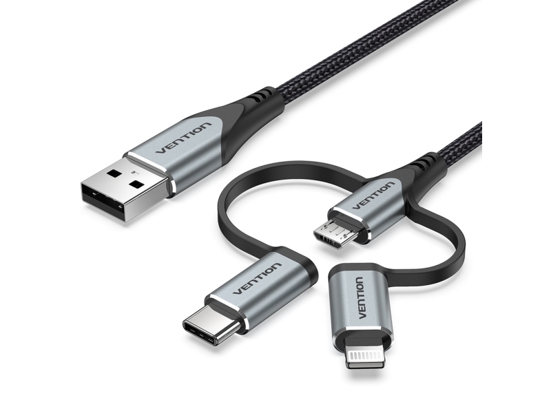 Kabel 3W1 Vention Usb-A Do Microusb/Usb-C/Lightning 1M