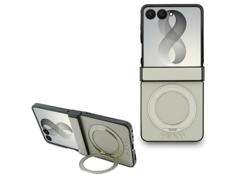 Guess Magnetic Ring Stand Grained Classic Logo Magsafe Deklas, Skirtas Samsung Galaxy Z Flip8, Smelio Spalvos