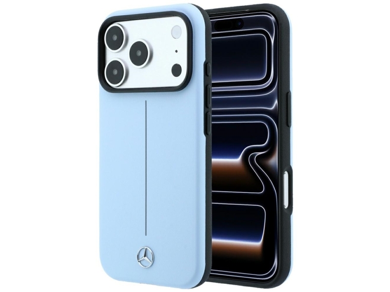Etui Mercedes Leather Semi Wrap Iconic Line MagSafe do iPhone 18 Pro Max / 17 Pro Max niebieski