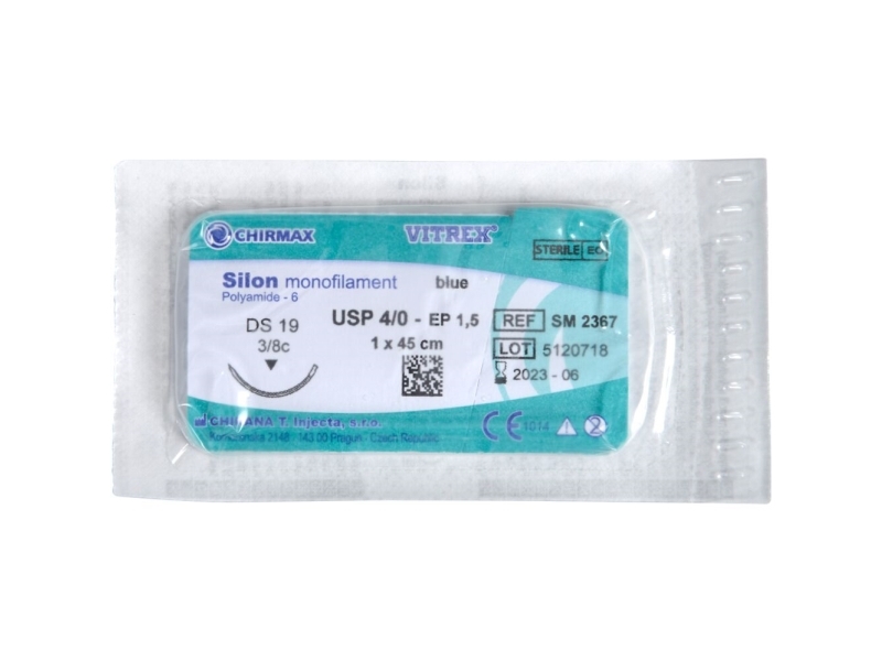 Nahtmaterial, Silon-Monofilament, 45 Cm, Blau, 4/0, Ds-19-Nadel (Ds-18), Nicht Resorbierbar