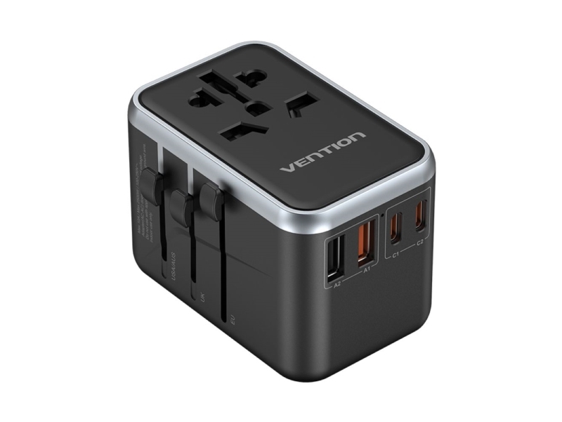 Vention Fjfb0 Gan 2Xusb-C 2Xusb-A Universal Travel Adapter 65W (Black)