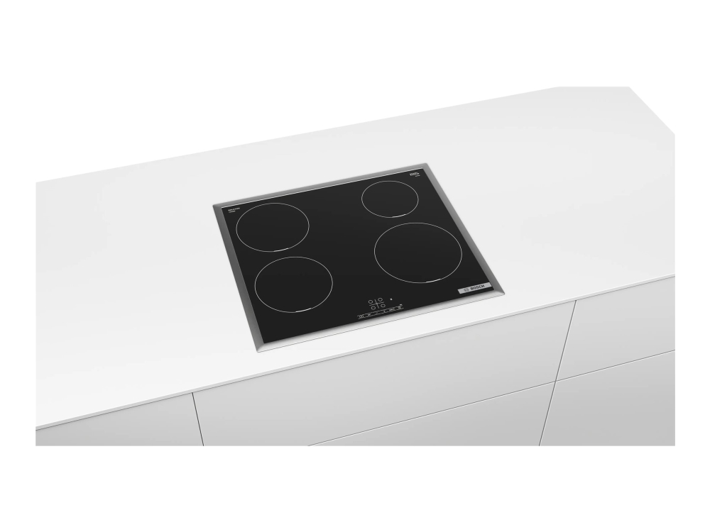 Bosch Serie | 4 PIE645BB5E - Induktionskogeplade - 4 plader - Niche - bredde: 56 cm - dybde: 49 cm - med rustfri stålbeklædning - sort/rustfri stål