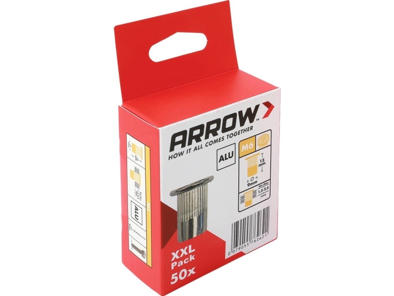 Arrow Tool Group 762621 Blindnittemøtrik (Ø X L) 9 Mm X 15 Mm M6 Aluminium Rn M6 9 X 15 Alu 50St 50 Stk