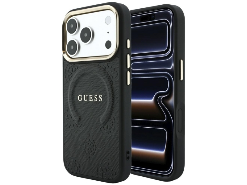 Guess Saffiano Peony &Amp Ring Magsafe Case For Iphone 17 Pro Max / 18 Pro Max - Black