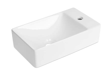 BLUE LABEL Keramisk håndvask, firkantet med hanehul til højre - 38x22x10 cm - uden overløb