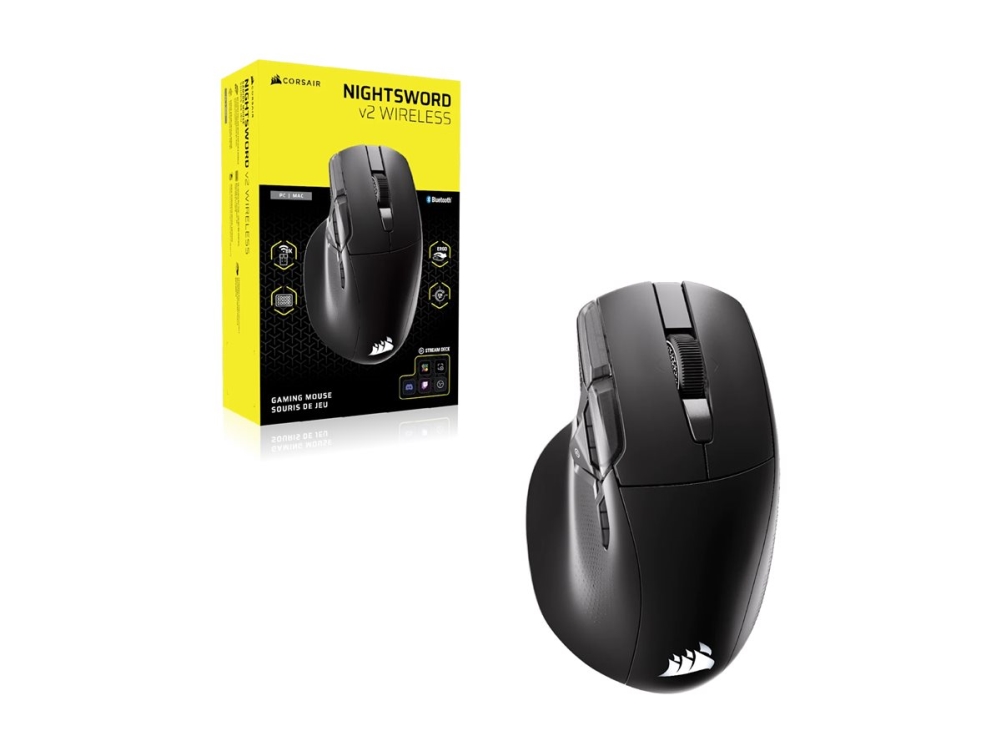 Corsair Nightsword V2 - Mus - Stream Deck, Gaming - Højrehåndet - Optisk - 8 Knapper - Trådløs, Kablet - 2.4 Ghz, Bluetooth, Usb - Usb Slipstream Trå