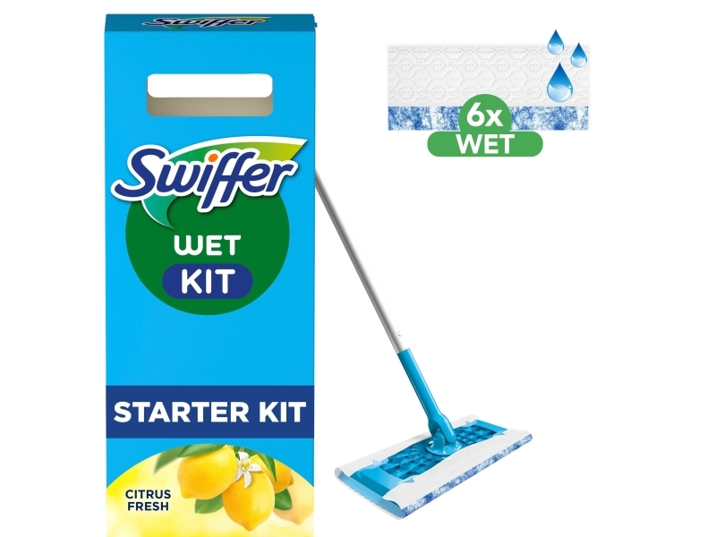 Lokaal Swiffer Bodenwischer Wet Mop Starter-Set Zur Reinigung Von Böden Mit Schrubbwirkung, Enthält: 1 Bodenwischer, 6 Feuchte Bodentücher - Image 4