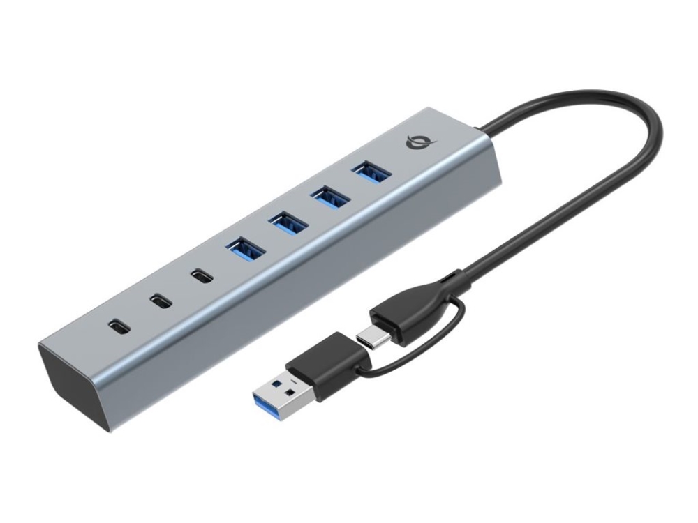 Conceptronic Hubbies Hubbies20g - Hub - 2-In-1 Usb-A/C Host Cable, Usb Powered, Aluminum, With 25 Cm Cable - 4 X Usb 3.2 Gen 1 + 3 X Usb-C 3.2 Gen 1