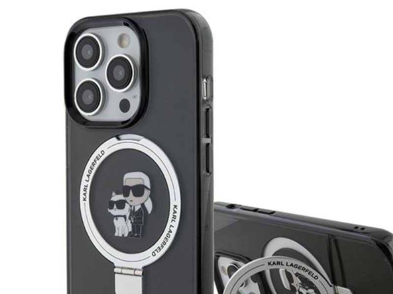 Karl Lagerfeld KLHMP15LHMRSKCK Apple iPhone 15 Pro 6.1′′ juodos spalvos kietas dėklas Ring Stand Karl&Choupettte Ma