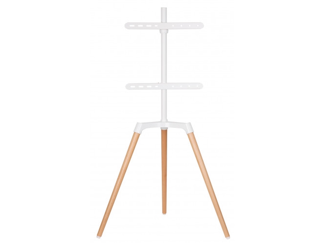 Tripod Tv-Bodenständer Mit Schwenkbarem Kopf. 42"–65". Helles Holz/Weiß