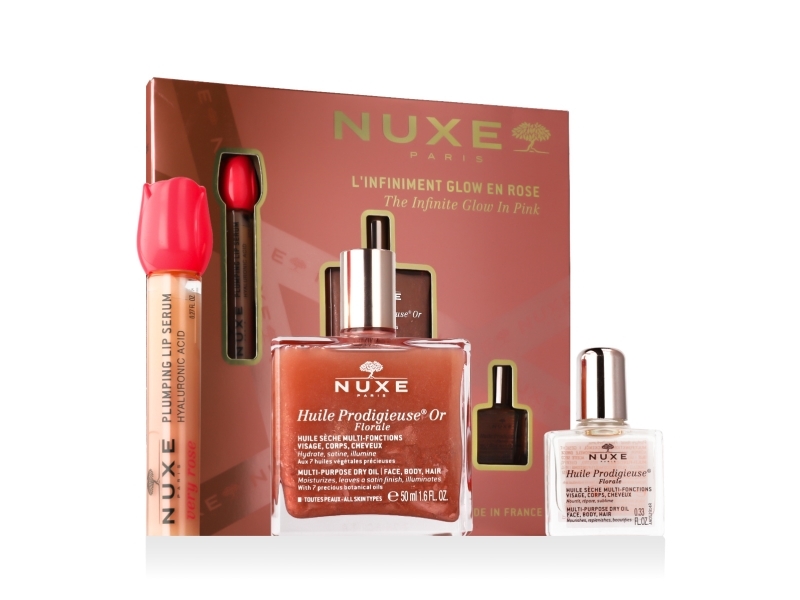 Nuxe The Infinite Glow Set In Pink Includes 8Ml Very Rose Serum 50Ml Huile Prodigieuse Or Florale Dry Oil And 10Ml Huile Prodigieuse Florale Dry Oil