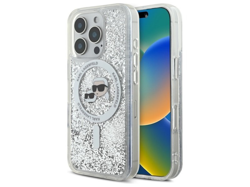Karl Lagerfeld Karl Lagerfeld KLHMP16LLGKCSGH iPhone 16 Pro 6.3" hardcase transparent Liquid Glitter Karl&Choupette Head Magsafe