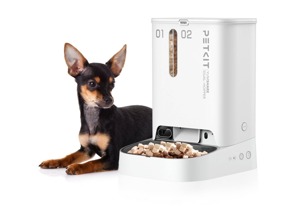 PETKIT YumShare Dual-Hopper 2 automatisk foderautomat med kamera til kæledyr - hvid