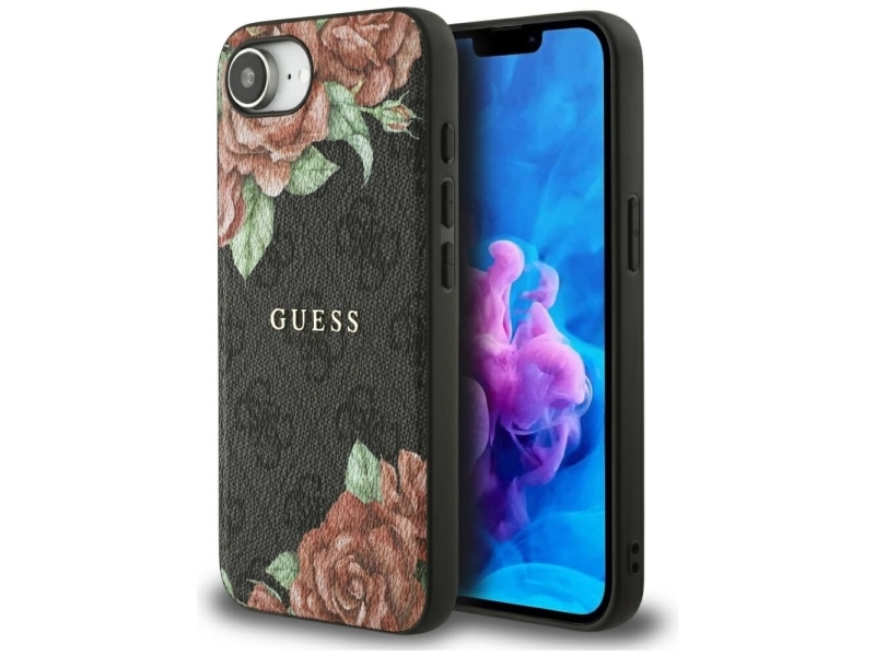 Guess 4G Flowers Print Magsafe Case Für Iphone 16E – Schwarz