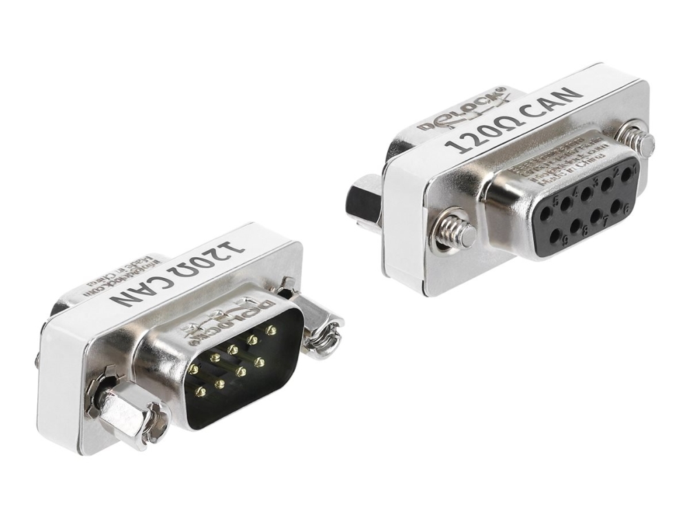 Delock - Seriel Adapter - Db-9 (Han) Kan Skrues Til Db-9 (Hun) Kan Skrues - Can Bus Adapter, 120 Ohm Resistor - Sølv, Hvid