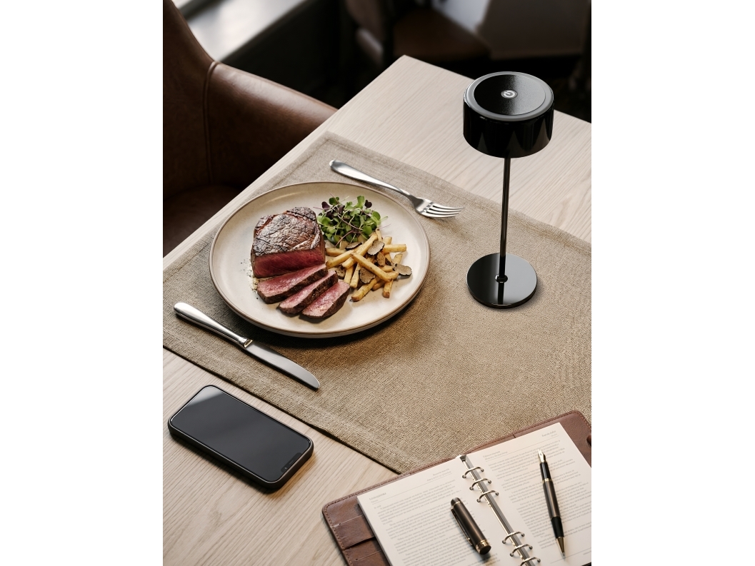 Securit® SIGNATURE LED-bordlampe, ledningsfri, dæmpbar, metallisk sort