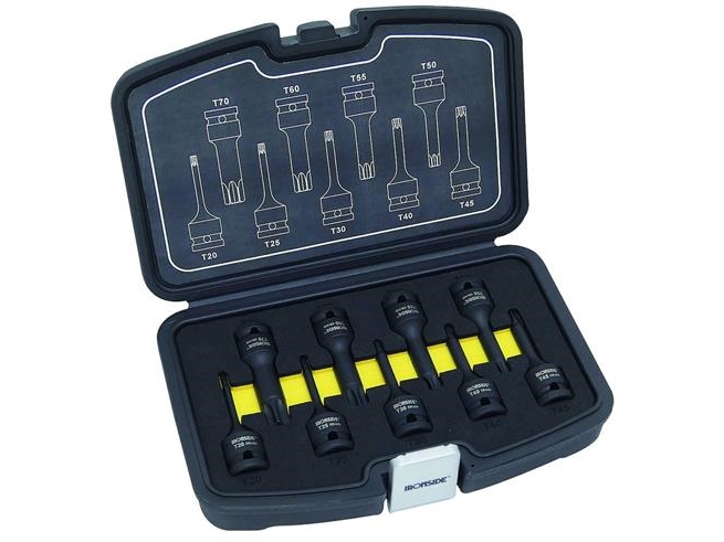 Krafttoppesats Torx 1/2'' T20-70, 9 delar