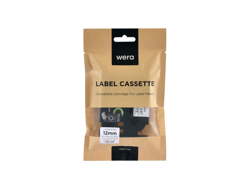 Wera Labeltape AZe-231 Kompatibelt 12mm x 8m Sort på Hvid