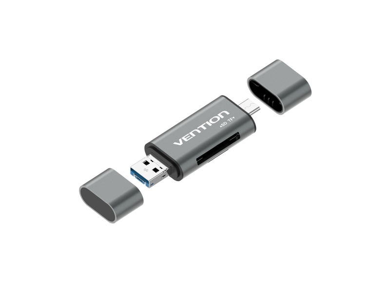 Czytnik Kart Sd / Microsd Vention Mit Usb 3.0 Usb-C Microsd Złączami Szary