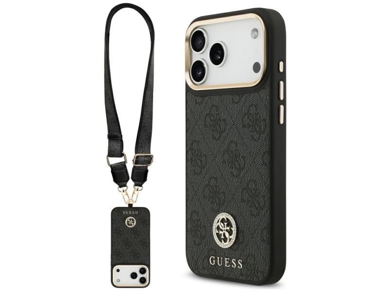 Etui Guess 4G Strass-Logo & Big Strap Metal-Knapper Magsafe Til Iphone 17 Pro Max, Sort