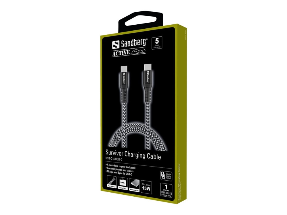 Sandberg Survivor Usb-C- Usb-C Cable 1M, 100 M, Usb C, Usb C, Usb 2.0, Schwarz, Grau