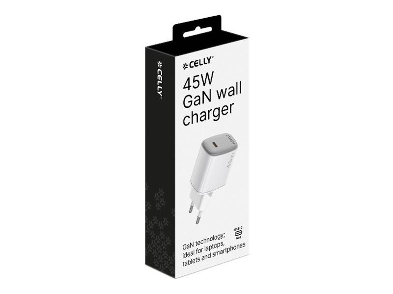 Celly [UPTC COLLECTION] UPTC1USBC45WWH - Strømforsyningsadapter - GaN - 45 watt (USB-C) - hvid