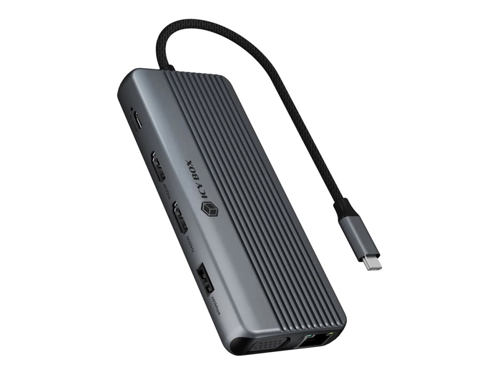 Icy Box 12-In-1 Dockingstation Mit Dreifacher Videoausgabe, Kabelgebunden, Usb 3.2 Gen 1 (3.1 Gen 1) Type-C, 100 W, 3,5 Mm, 10,100,1000 Mbit/S, Anthr