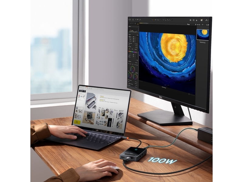 Baseus Pioneerjoy Usb-C-Hub 8-In-1 Hdmi 4K@60Hz + Hdmi 4K@30Hz + Displayport 8K@30Hz + Vga + 2X Usb-A 3.0 + 2X Usb-C - Grau