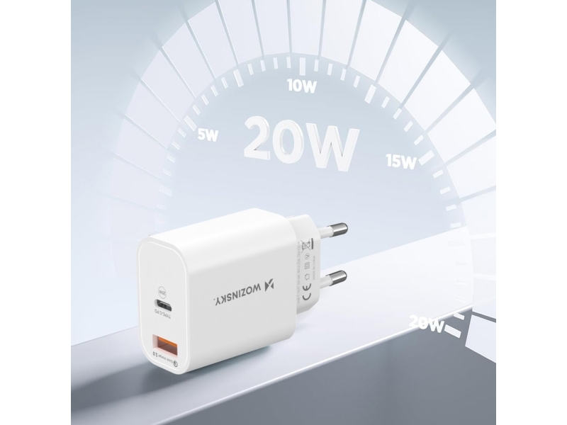 Wozinsky Wls-20W 20W Usb-A Usb-C Wall Charger With 1M Usb-C - Usb-C Cable - White