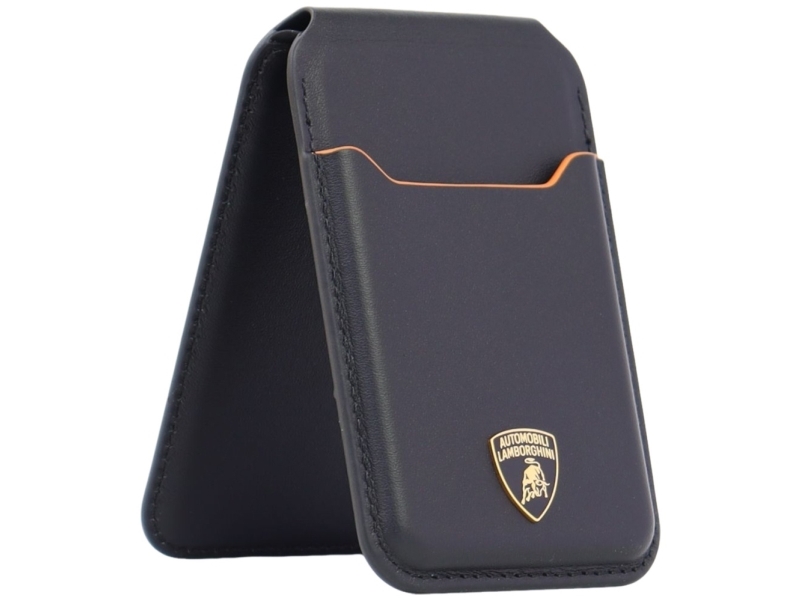 Deklas Audi Lamborghini D1 Genuine Leather Magsafe Mobile Phone Wallet - Juodas And Oranžinis