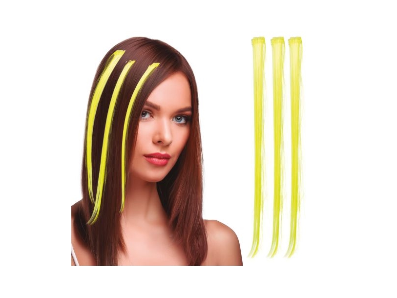 Gelbe Haarverlängerungen, 3 Stück À 50 Cm