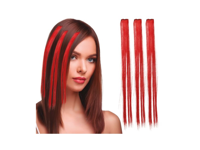 Rote Haarverlängerungen, 3 Stück À 50 Cm