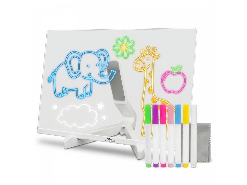 Media-Tech Led Drawing Board – Illuminated Led Board With Stand For Drawing And Notes, 30 × 20 Cm. The Set Includes 7 Colorful Markers And A Cleaning